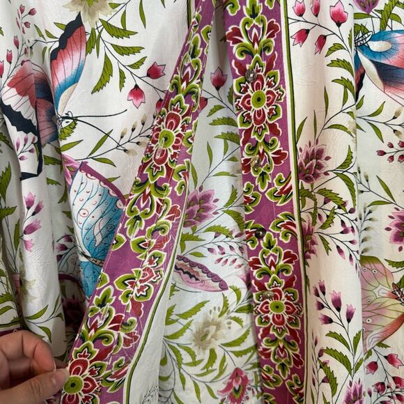 Citron Silk Butterfly Print Button Up Blouse - Picture 7 of 13